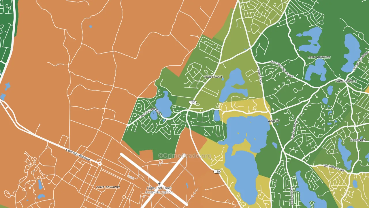 Forestdale, MA Map of Vandalism Rates