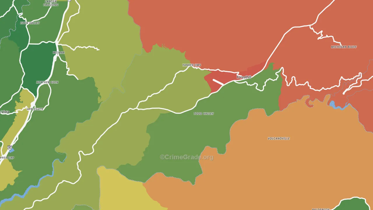 Foresthill, CA Map of Vandalism Rates