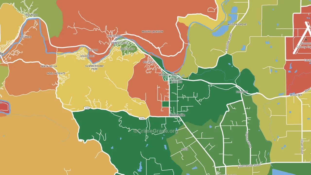 Forestville, CA Map of Vandalism Rates