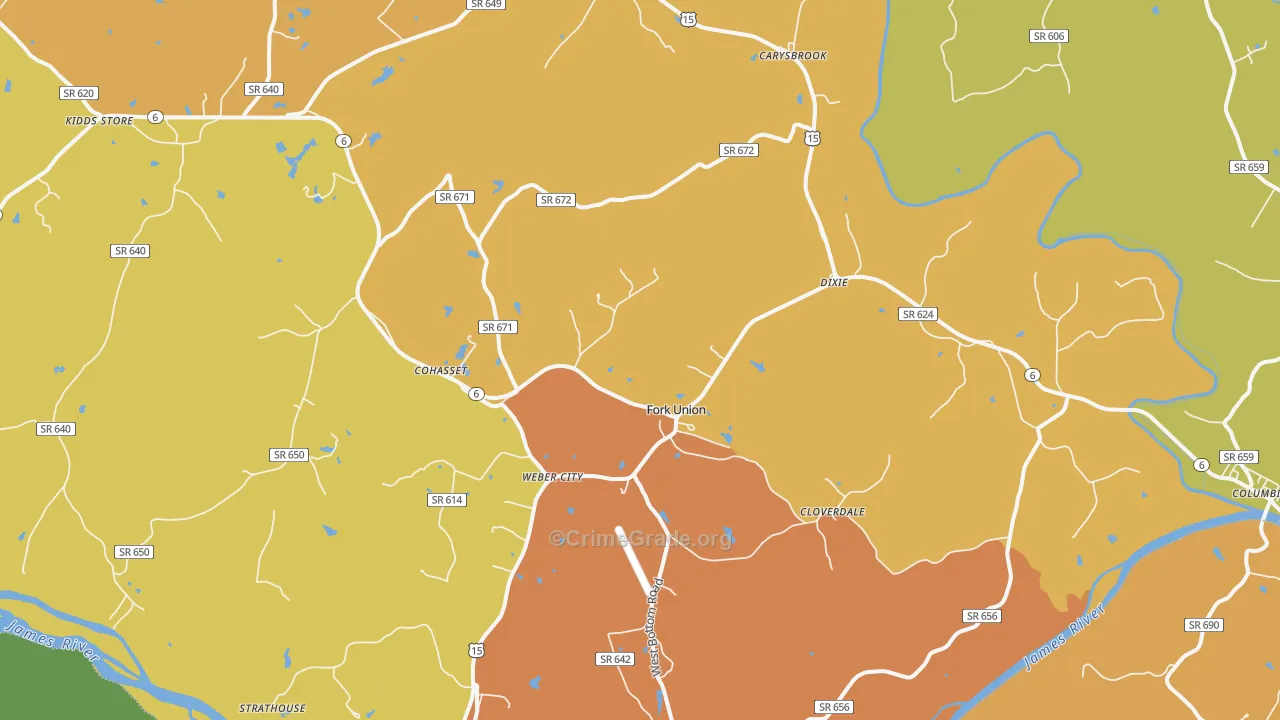 Fork Union, VA Map of Vandalism Rates