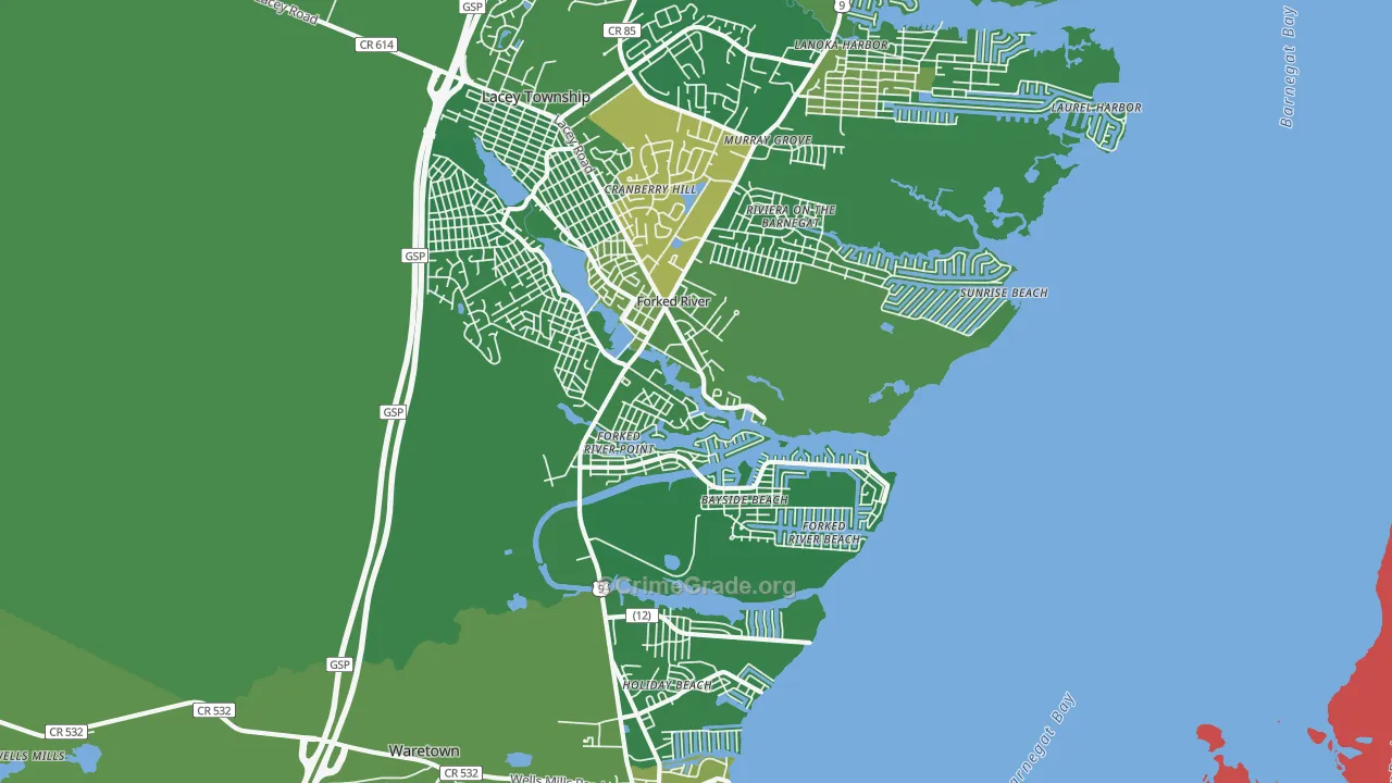 Forked River Beach, NJ Map of Vandalism Rates