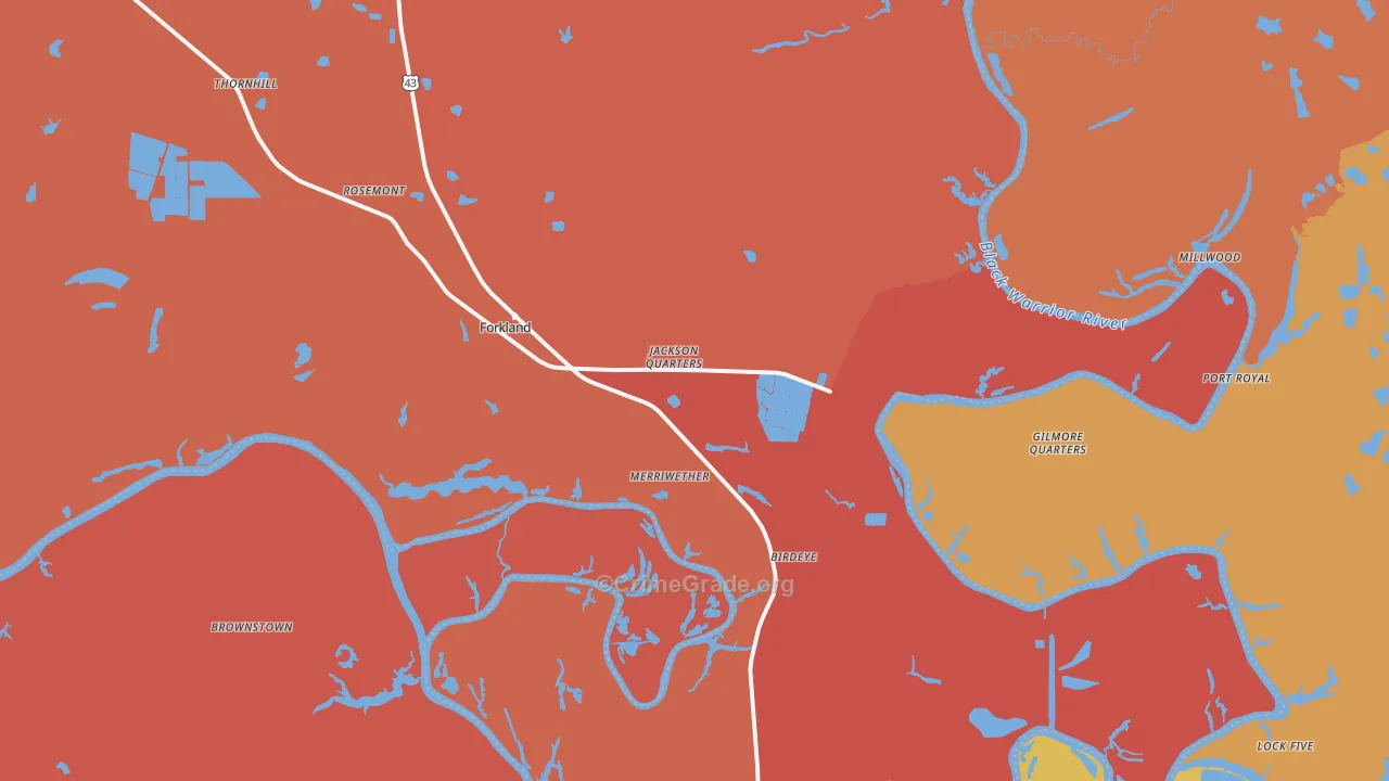 Forkland, AL Map of Vandalism Rates