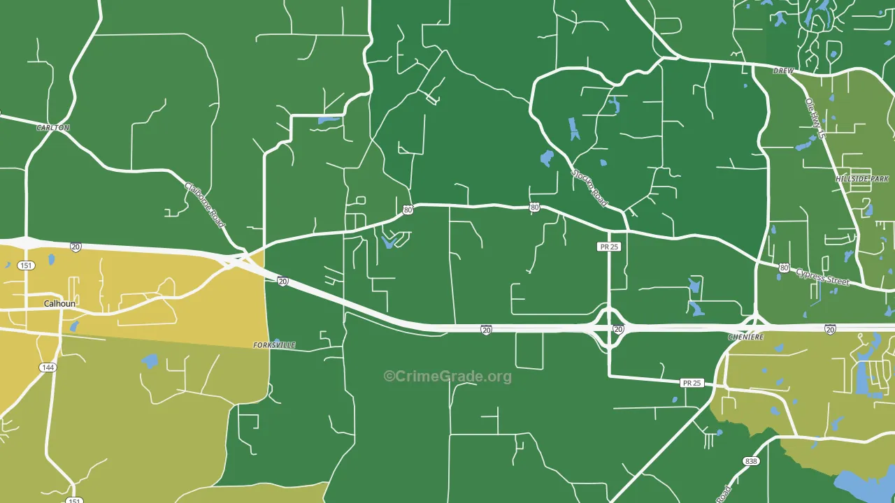 Forksville, LA Map of Vandalism Rates