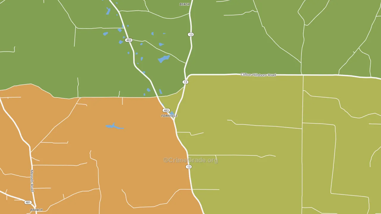 Forkville, MS Map of Vandalism Rates