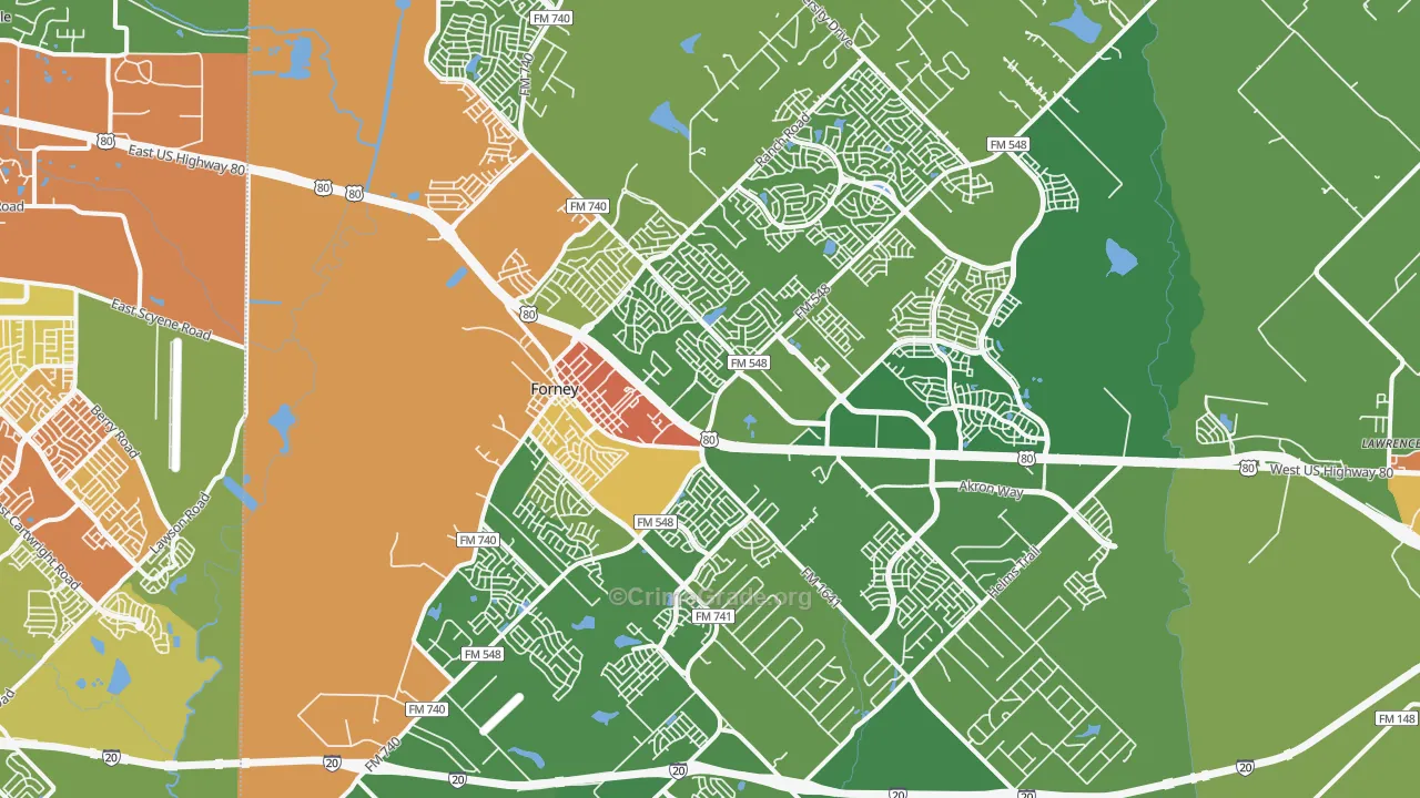 Forney, TX Map of Vandalism Rates