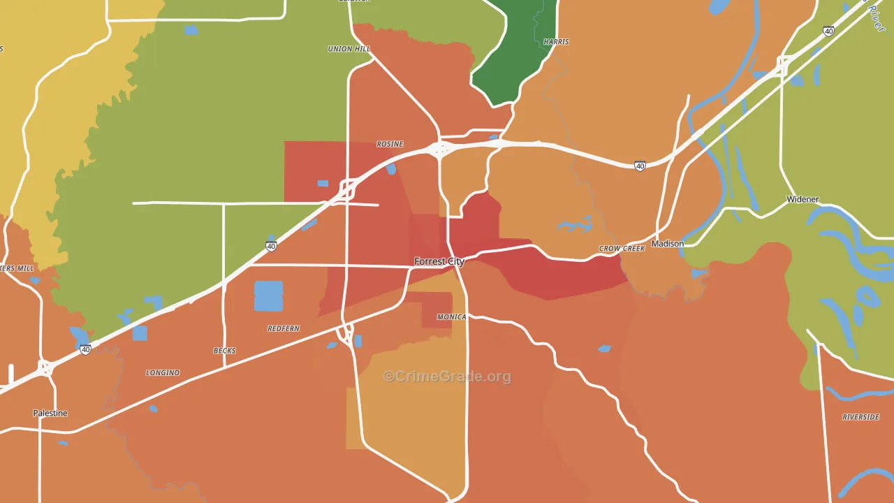 Forrest City, AR Map of Vandalism Rates