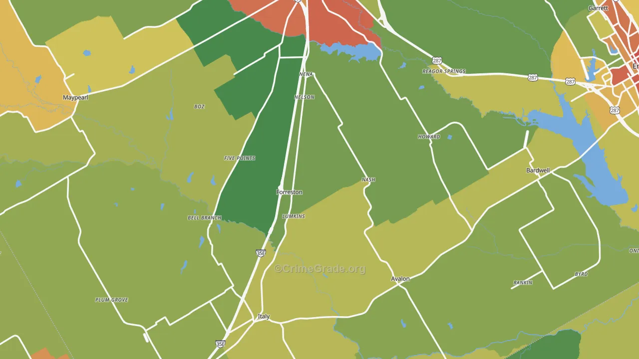 Forreston, TX Map of Vandalism Rates