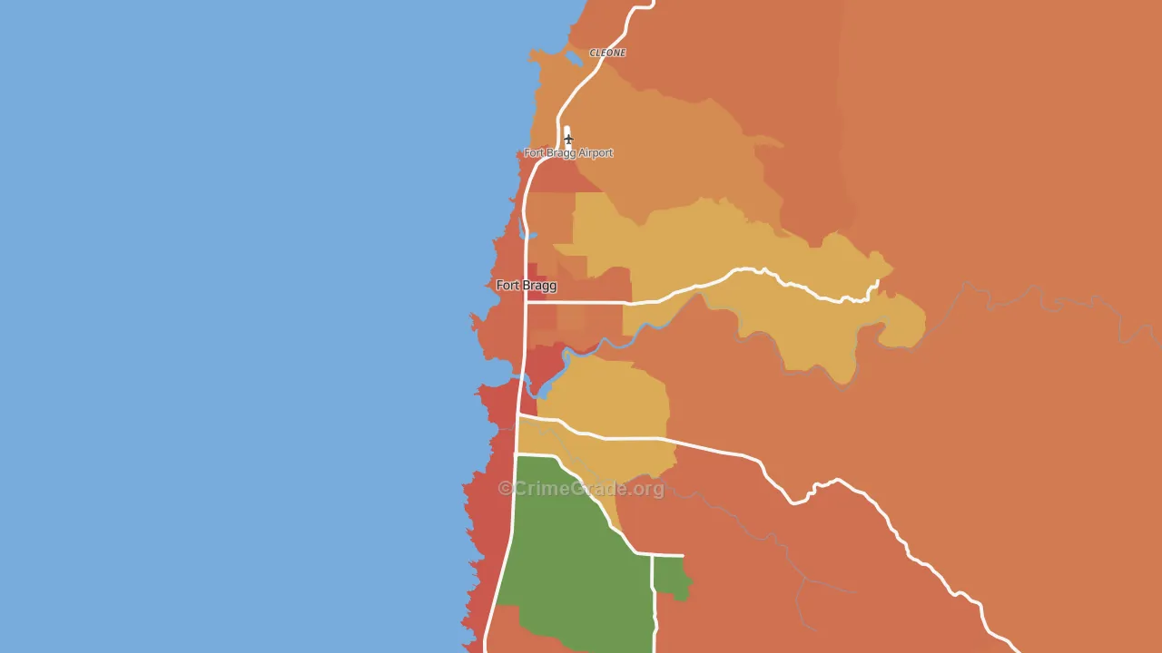 Fort Bragg, CA Map of Vandalism Rates