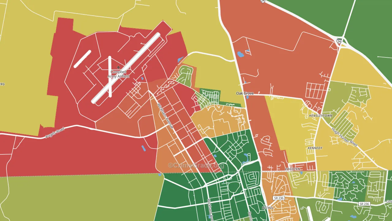 Fort Campbell North, KY Map of Vandalism Rates