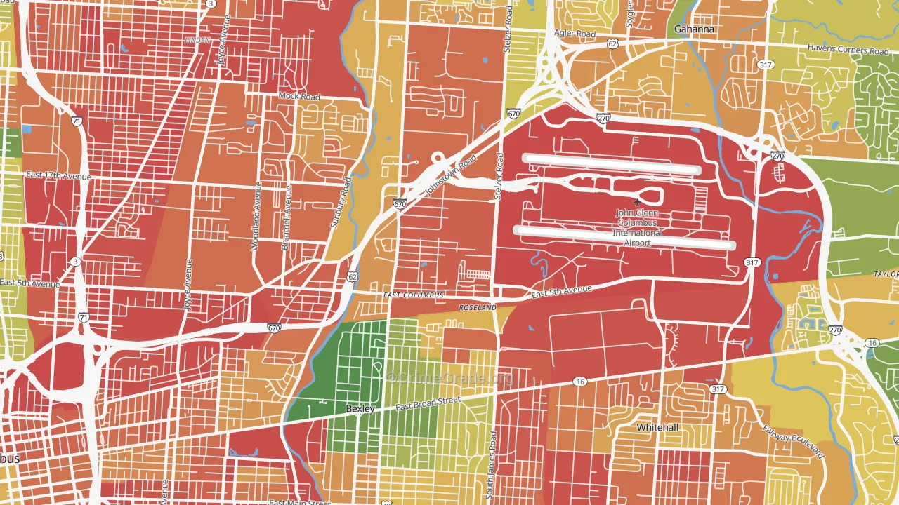 Fort Columbus Airport, Columbus, OH Map of Vandalism Rates
