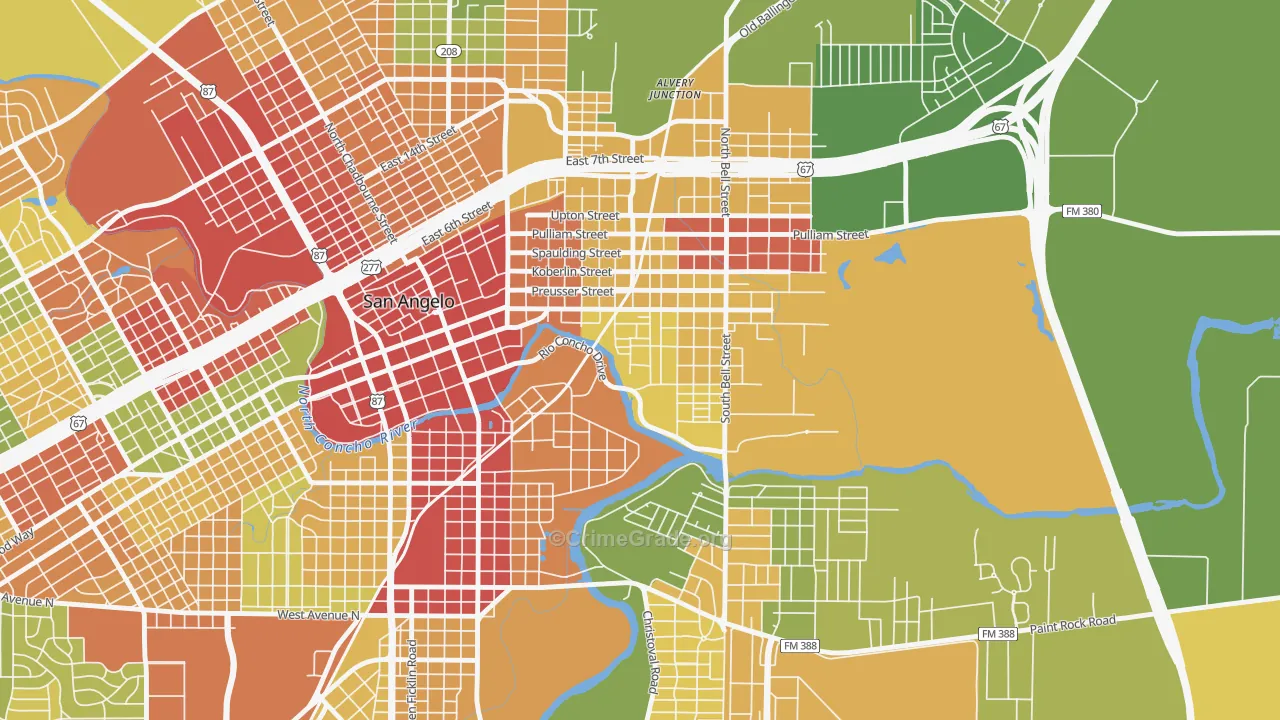 Fort Concho, San Angelo, TX Map of Vandalism Rates