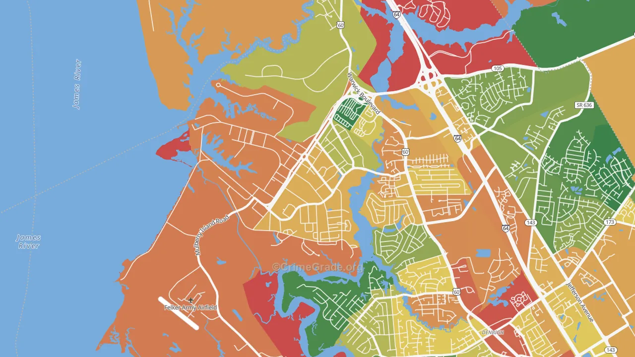 Fort Eustis, VA Map of Vandalism Rates
