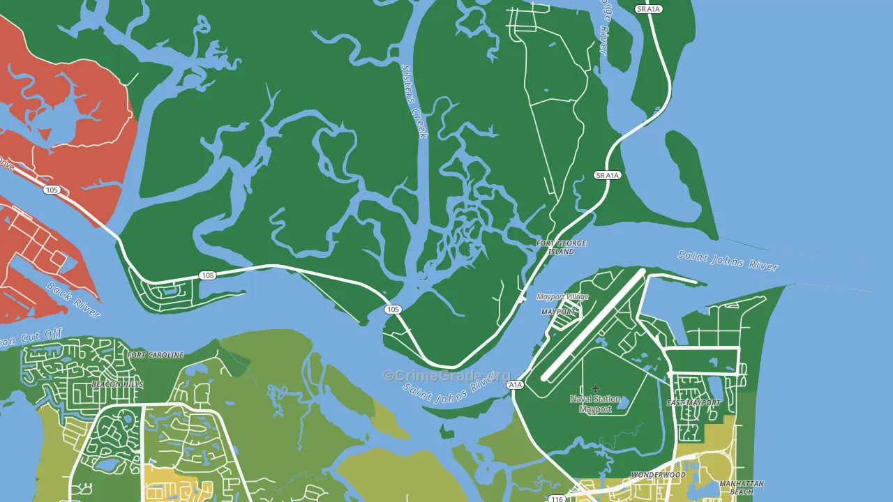 Fort George Island, FL Map of Vandalism Rates