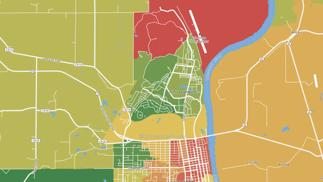 Fort Leavenworth, KS Map of Vandalism Rates