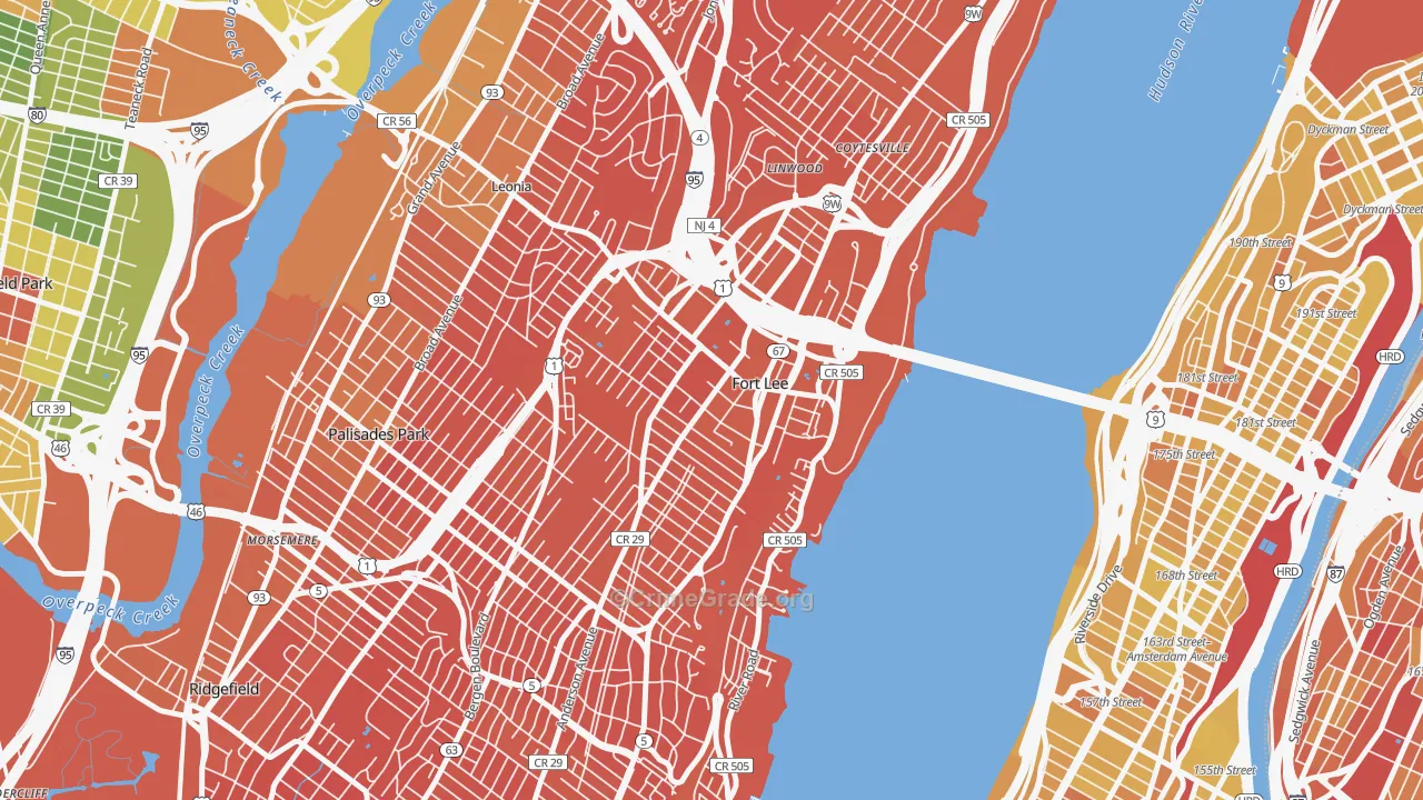 Fort Lee, NJ Map of Vandalism Rates