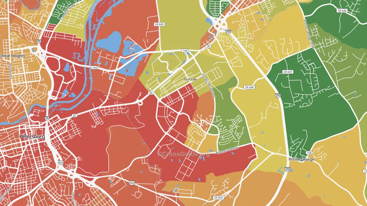 Fort Lee, VA Map of Vandalism Rates