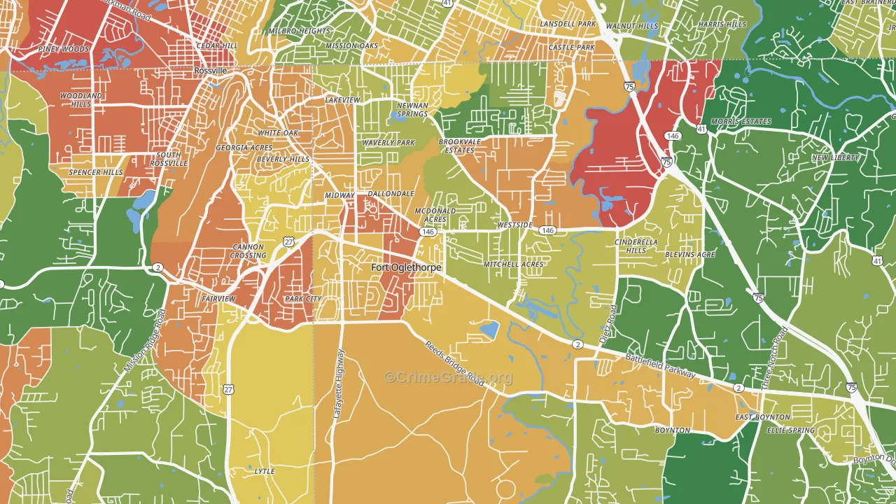 Fort Oglethorpe, GA Map of Vandalism Rates