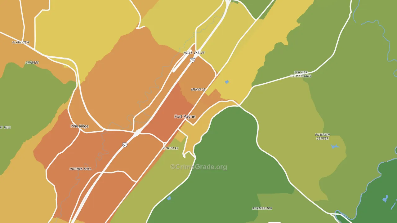 Fort Payne, AL Map of Vandalism Rates