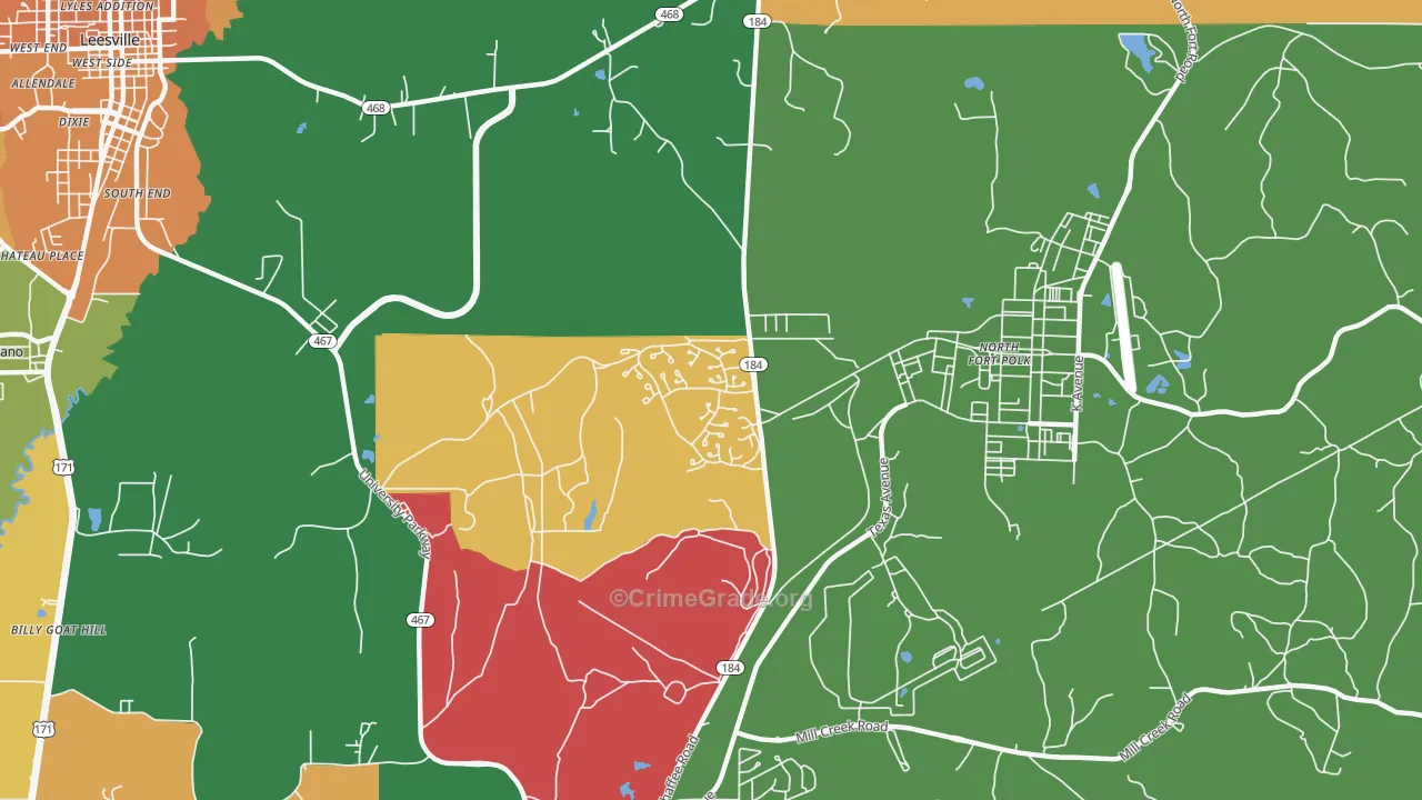 Fort Polk North, LA Map of Vandalism Rates