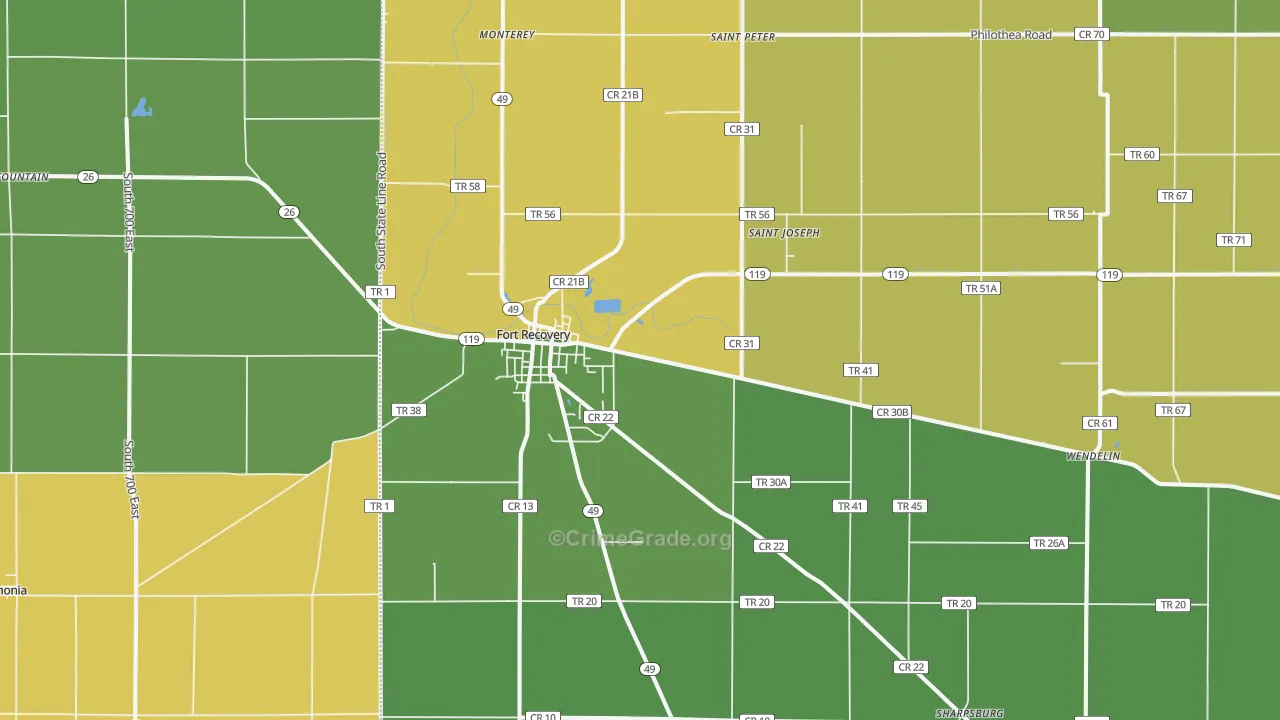 Fort Recovery, OH Map of Vandalism Rates