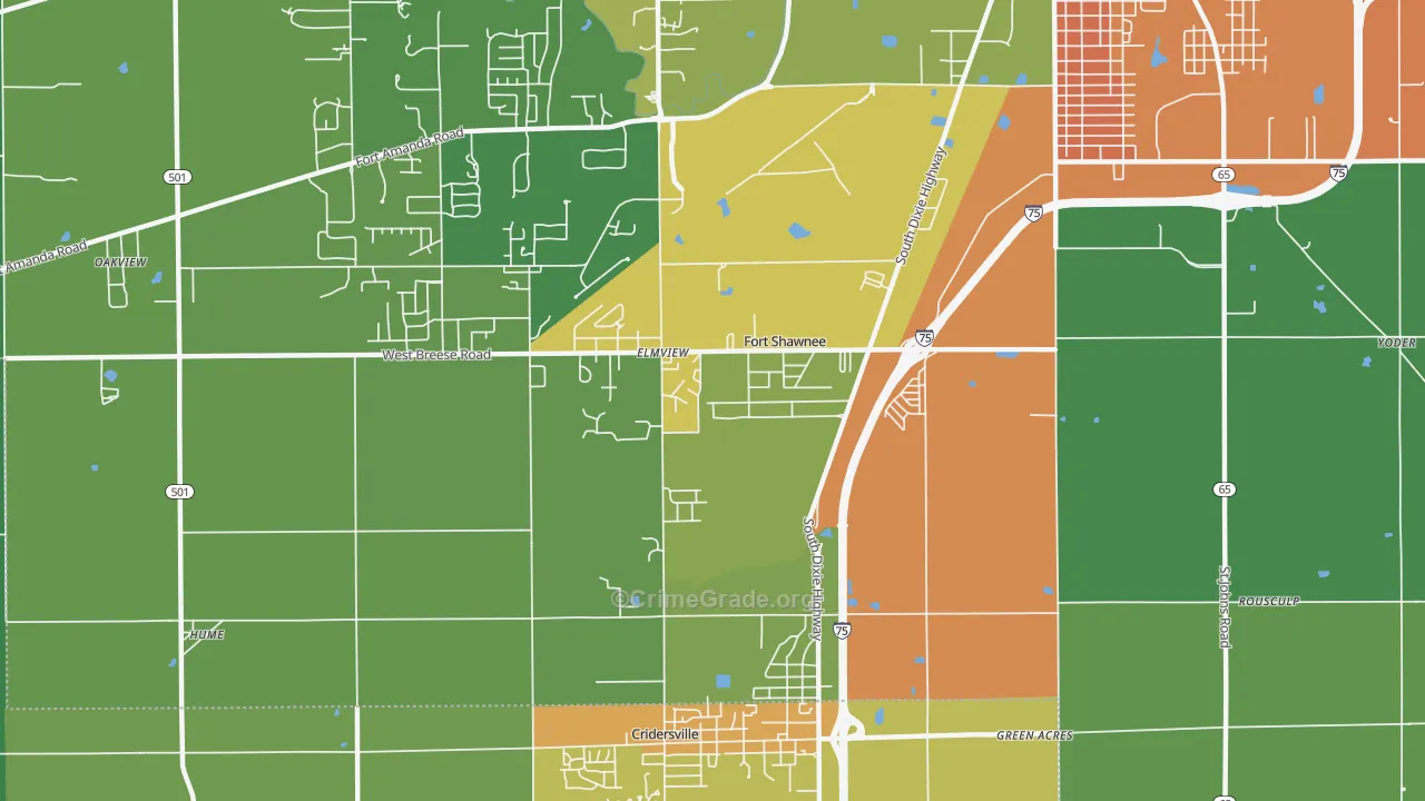 Fort Shawnee, OH Map of Vandalism Rates