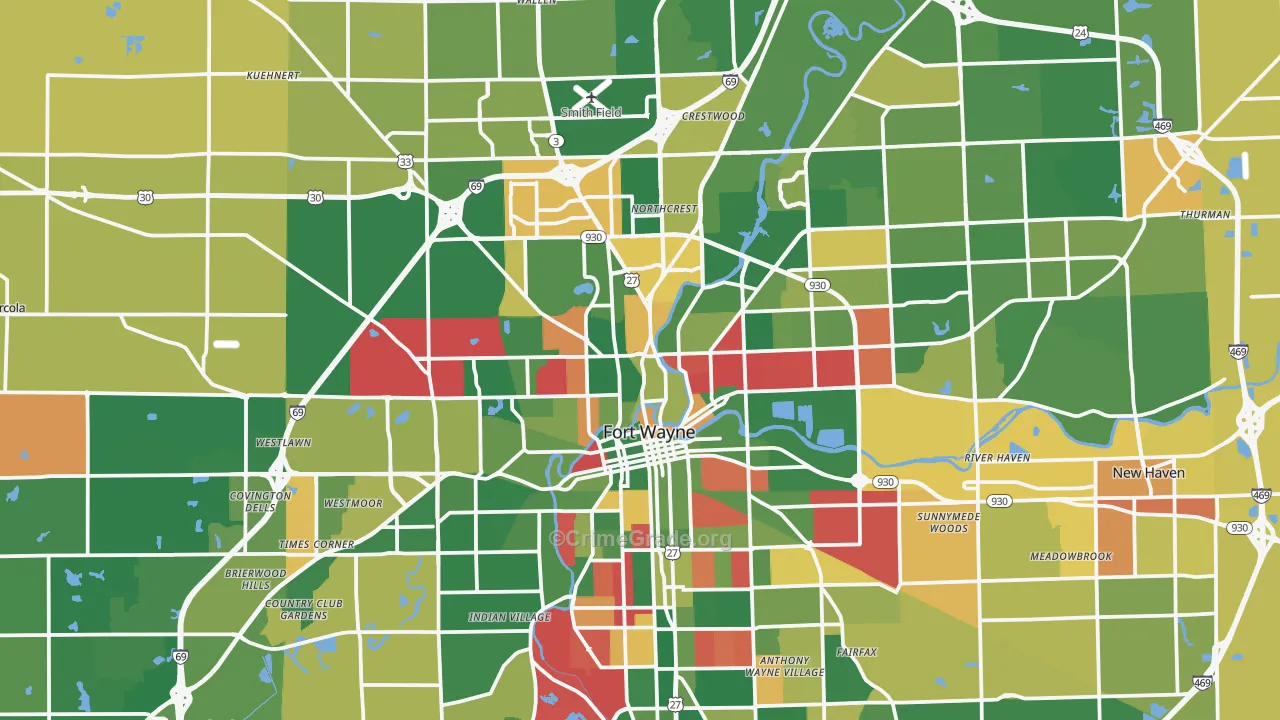 Fort Wayne, IN Map of Vandalism Rates