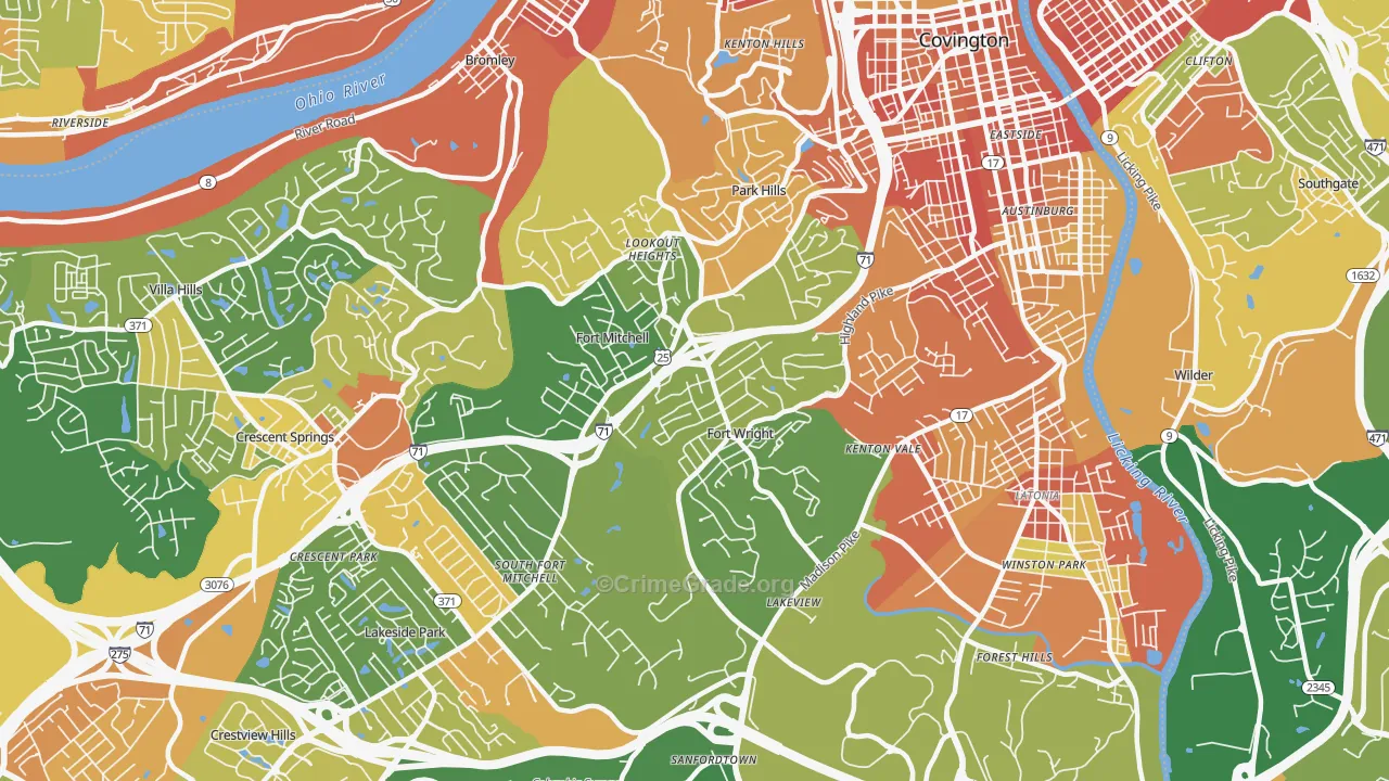Fort Wright, KY Map of Vandalism Rates