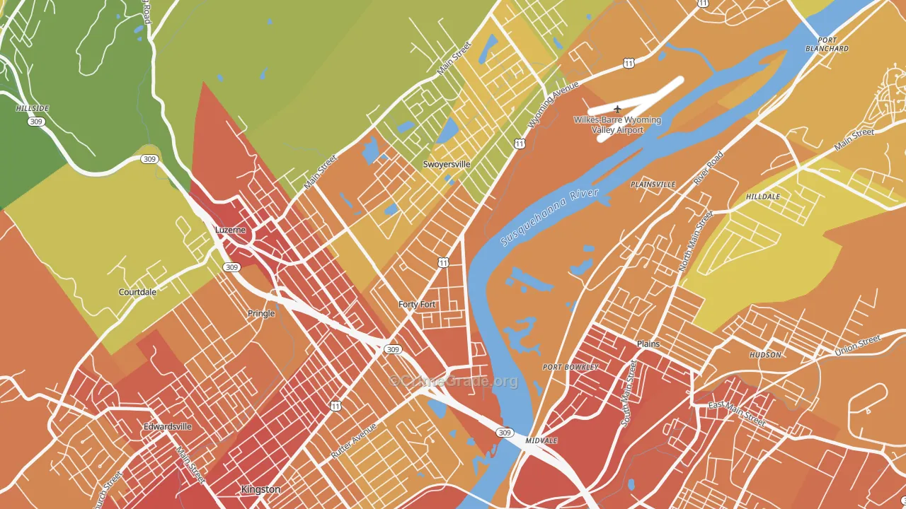 Forty Fort, PA Map of Vandalism Rates