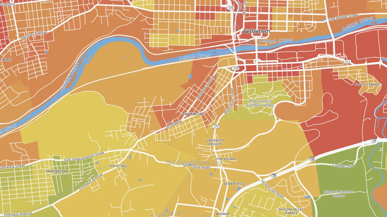 Fountain Hill, PA Map of Vandalism Rates