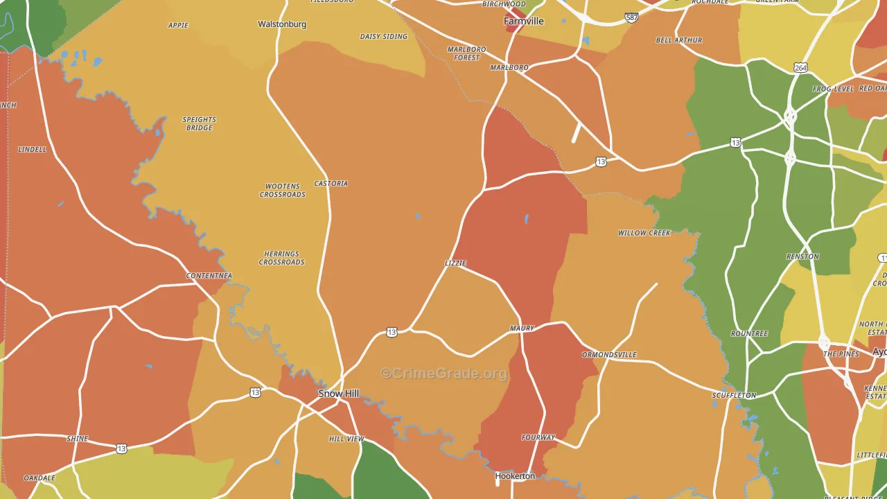 Fountain, NC Map of Vandalism Rates