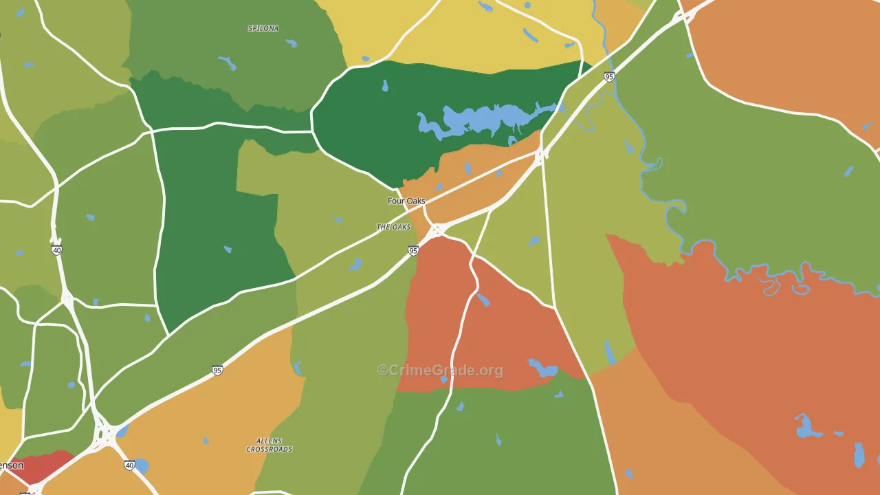 Four Oaks, NC Map of Vandalism Rates