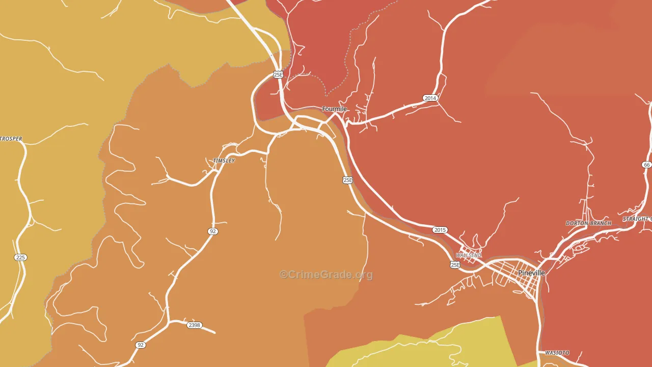 Fourmile, KY Map of Vandalism Rates