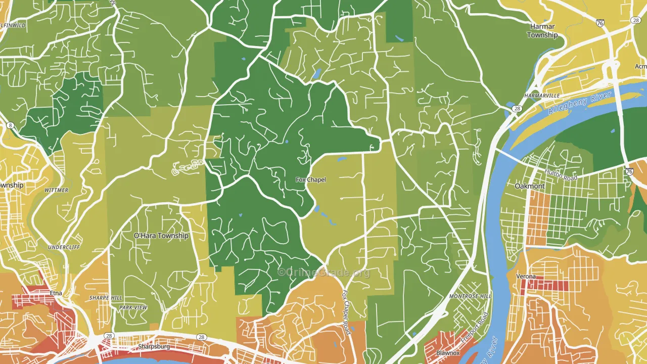 Fox Chapel, PA Map of Vandalism Rates