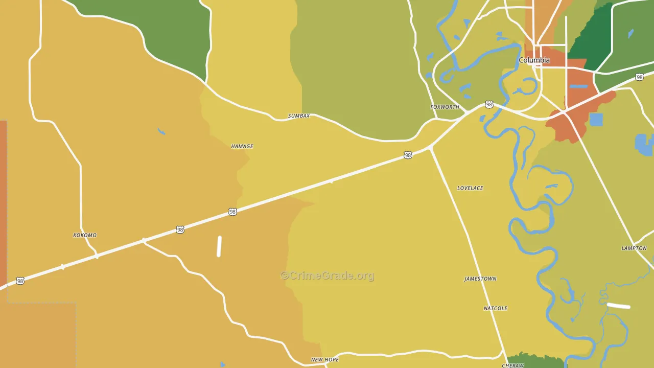 Foxworth, MS Map of Vandalism Rates