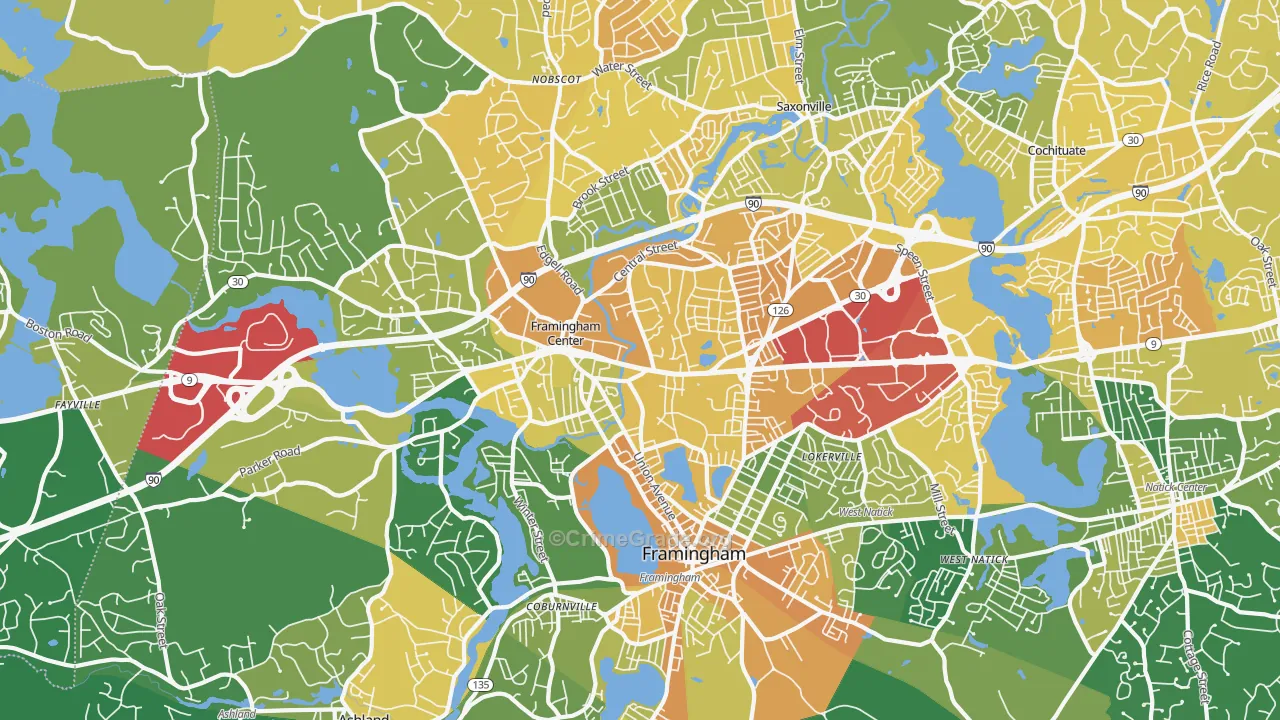 Framingham, MA Map of Vandalism Rates