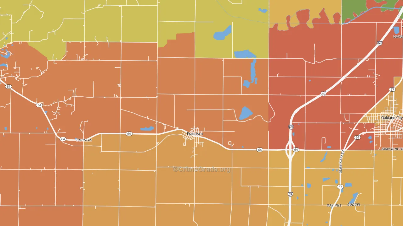 Francisco, IN Map of Vandalism Rates