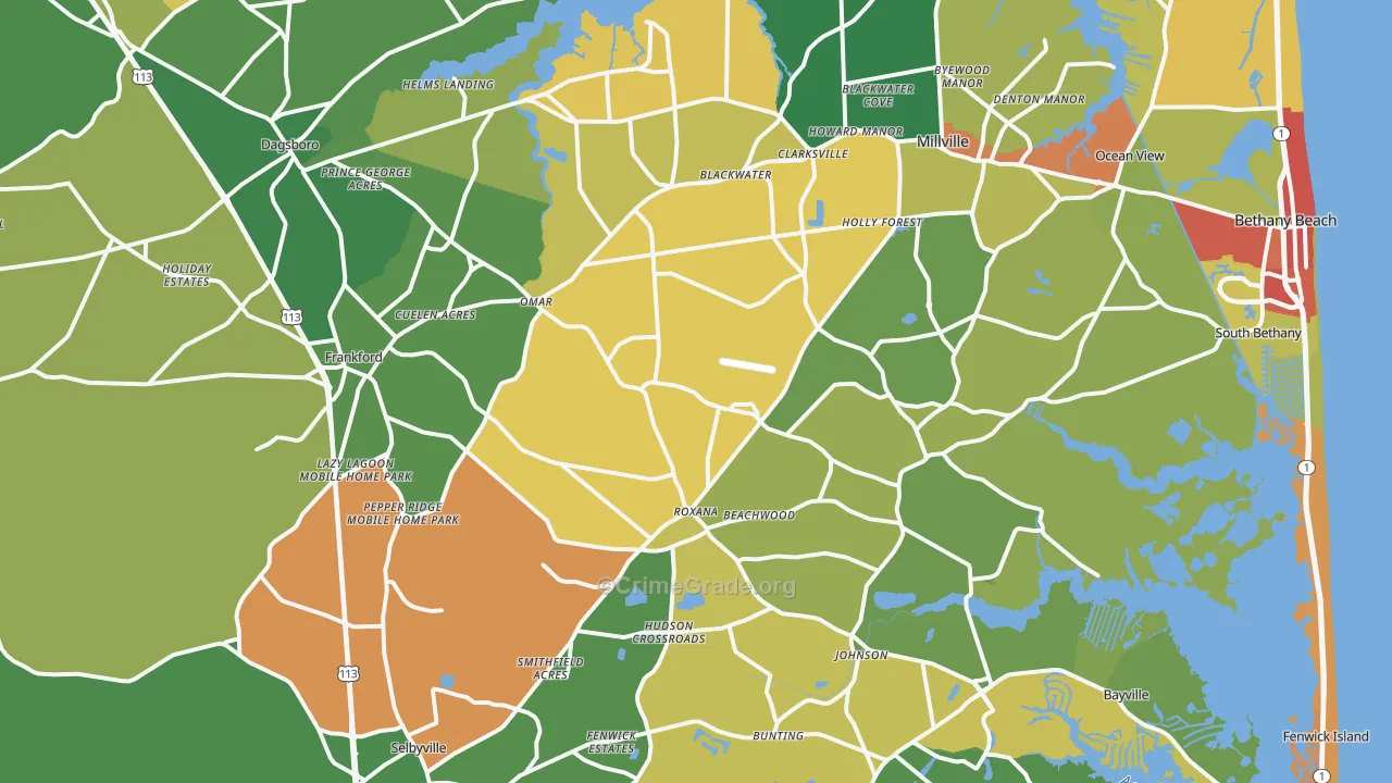 Frankford, DE Map of Vandalism Rates