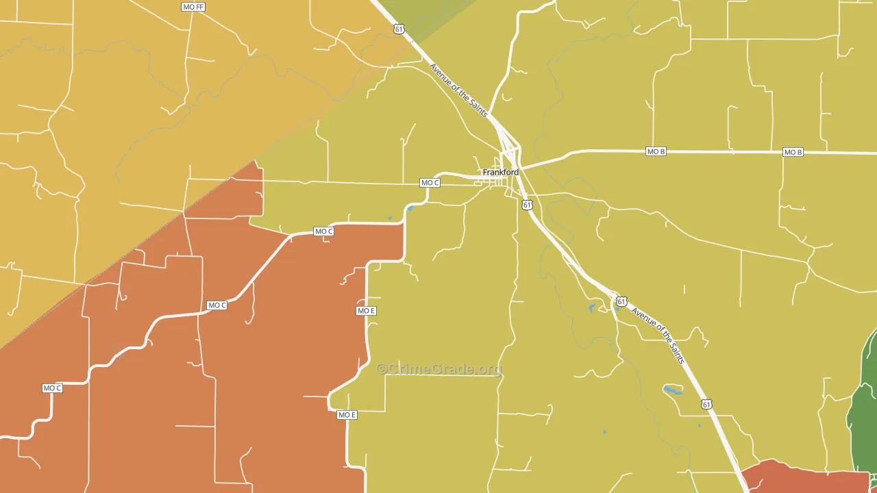 Frankford, MO Map of Vandalism Rates