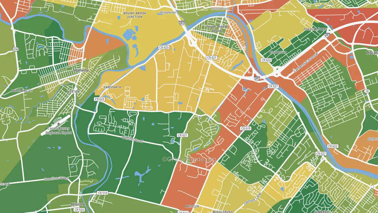 Franklin Center, NJ Map of Vandalism Rates