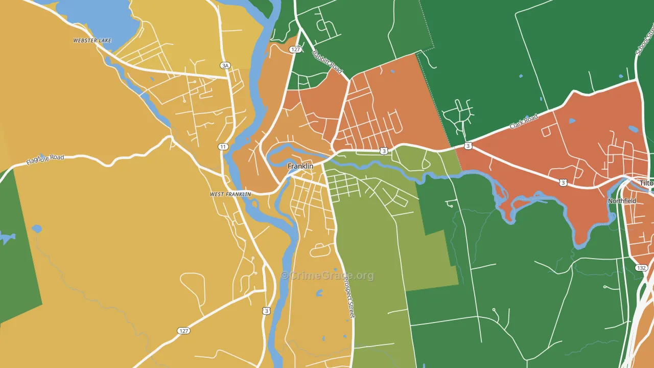 Franklin Falls, Franklin, NH Map of Vandalism Rates