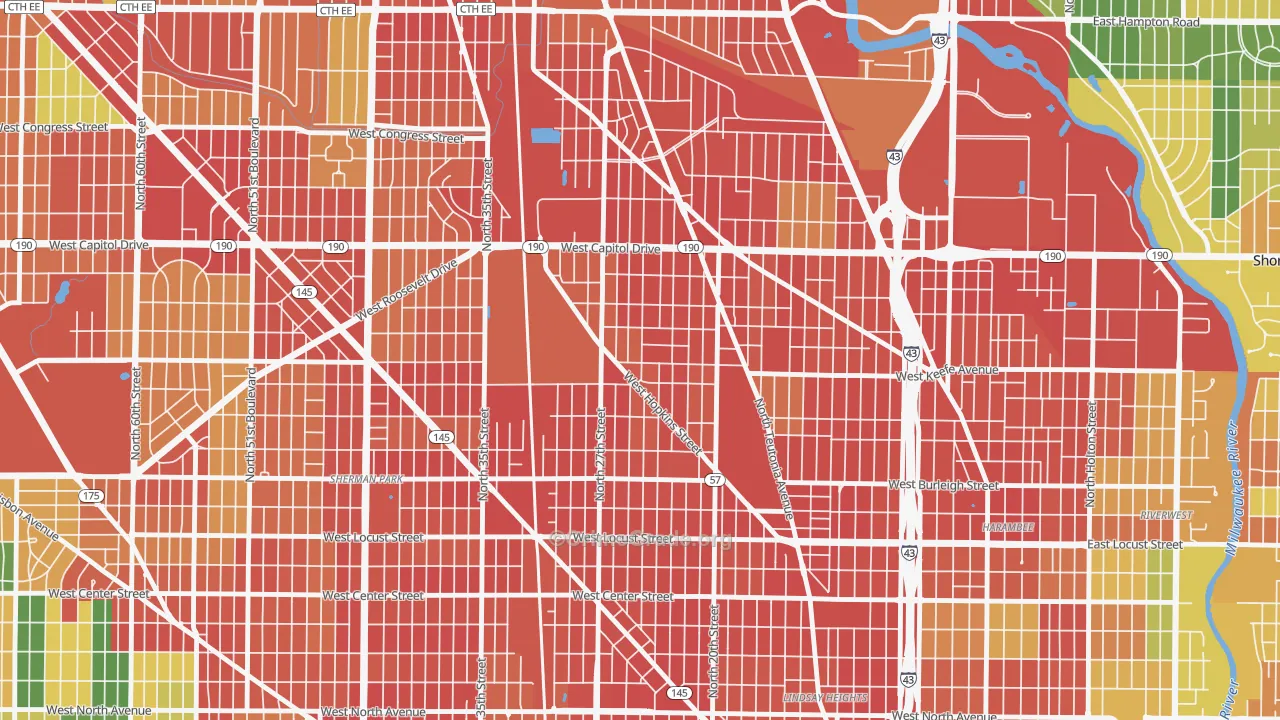 Franklin Heights, Milwaukee, WI Map of Vandalism Rates