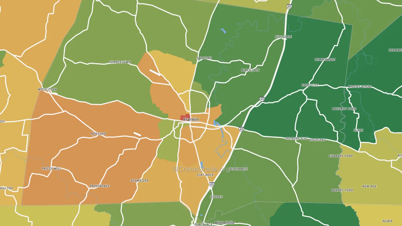 Franklin, KY Map of Vandalism Rates