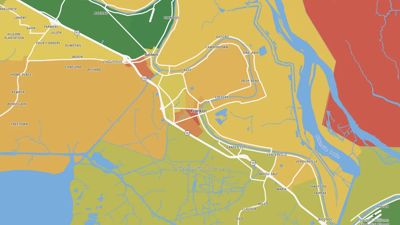 Franklin, LA Map of Vandalism Rates