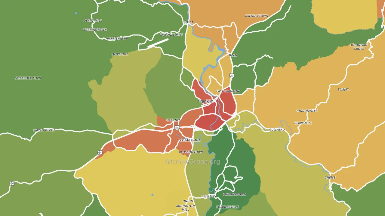Franklin, NC Map of Vandalism Rates
