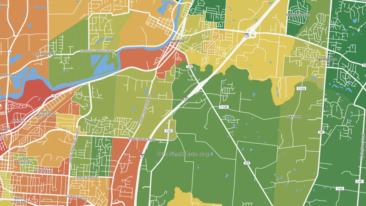 Franklin, OH Map of Vandalism Rates