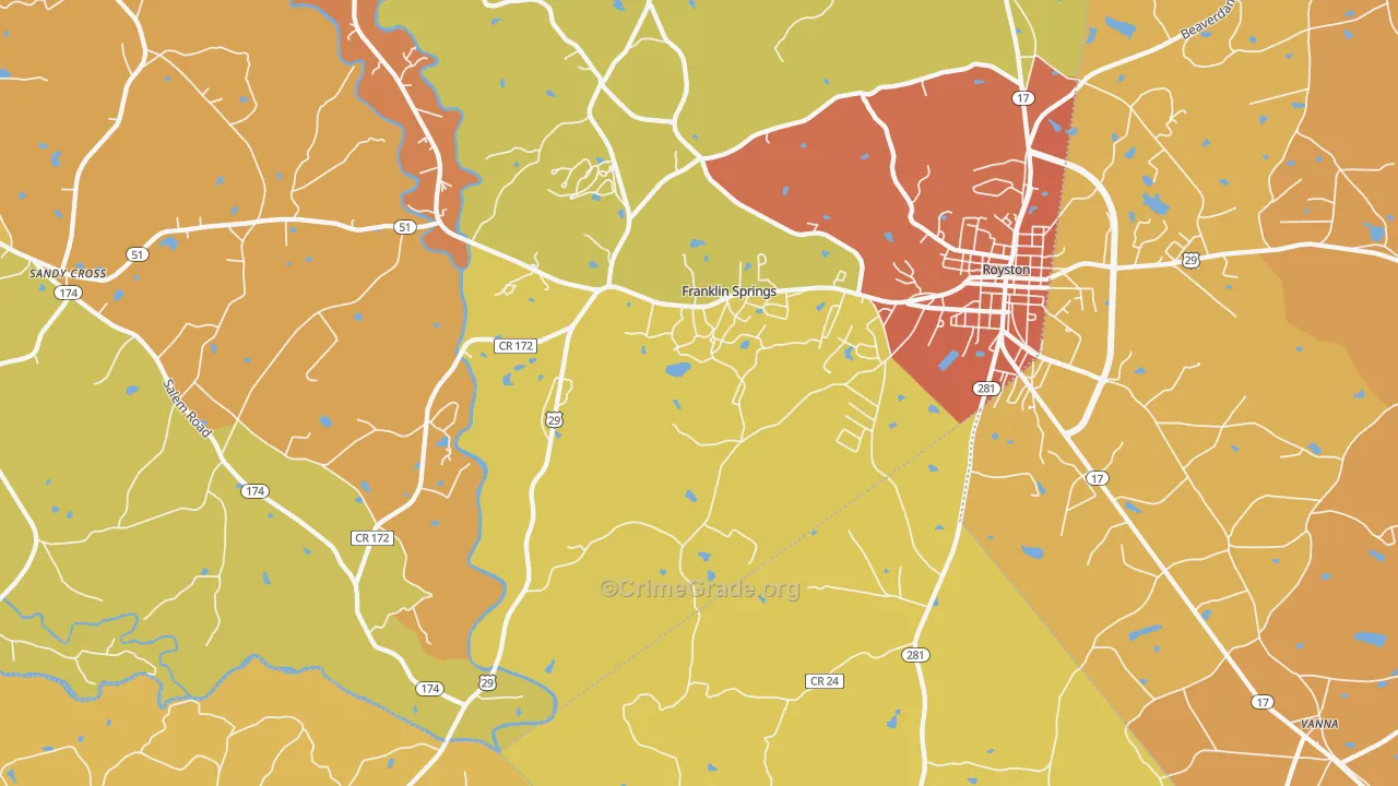 Franklin Springs, GA Map of Vandalism Rates