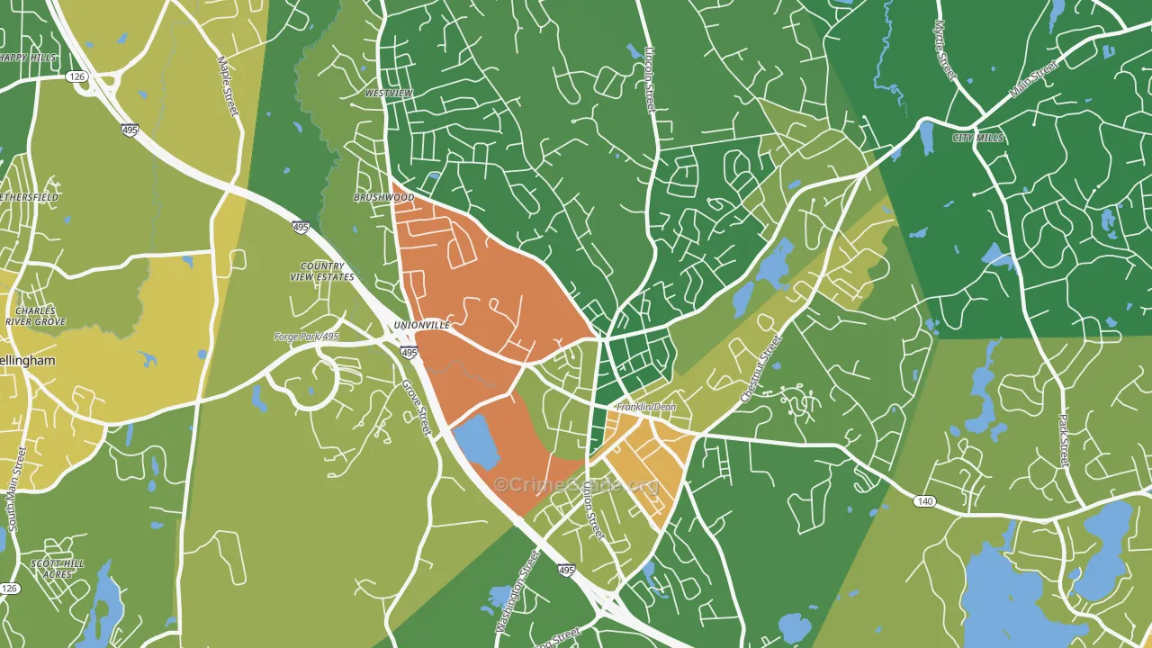 Franklin Town, MA Map of Vandalism Rates
