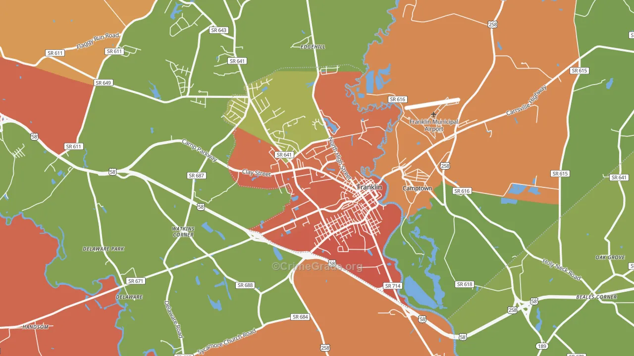 Franklin, VA Map of Vandalism Rates