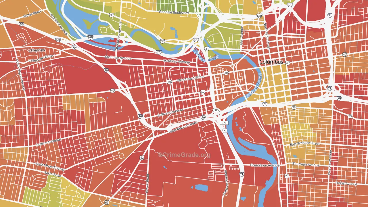 Franklinton, Columbus, OH Map of Vandalism Rates