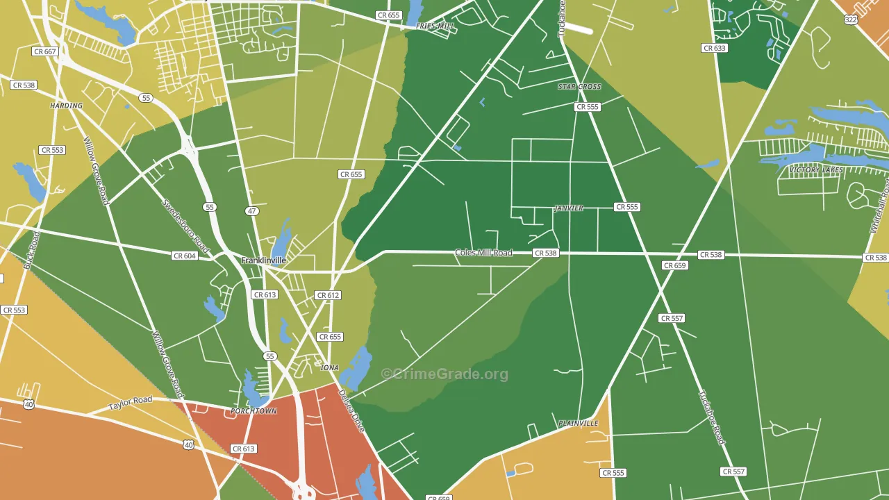 Franklinville, NJ Map of Vandalism Rates